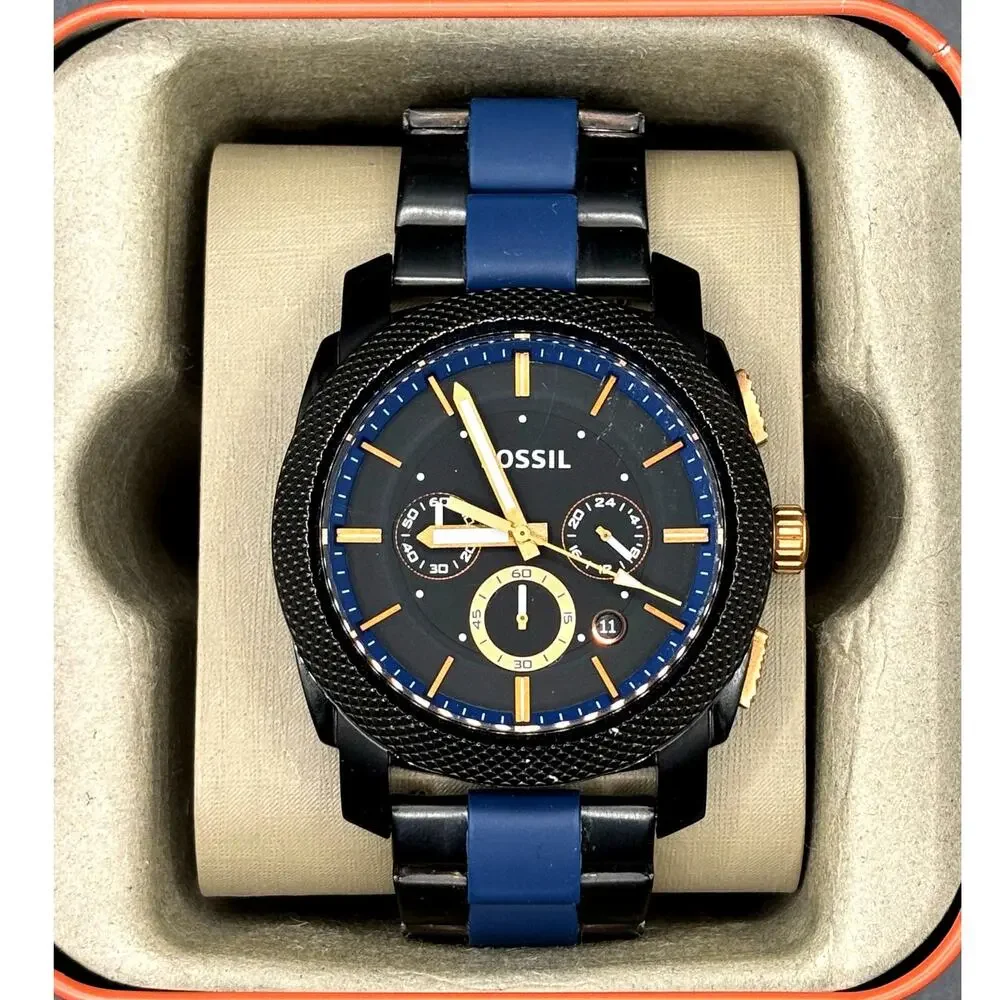 Fossil Machine FS5164 Chronograph Black Blue 45mm Men’s Watch